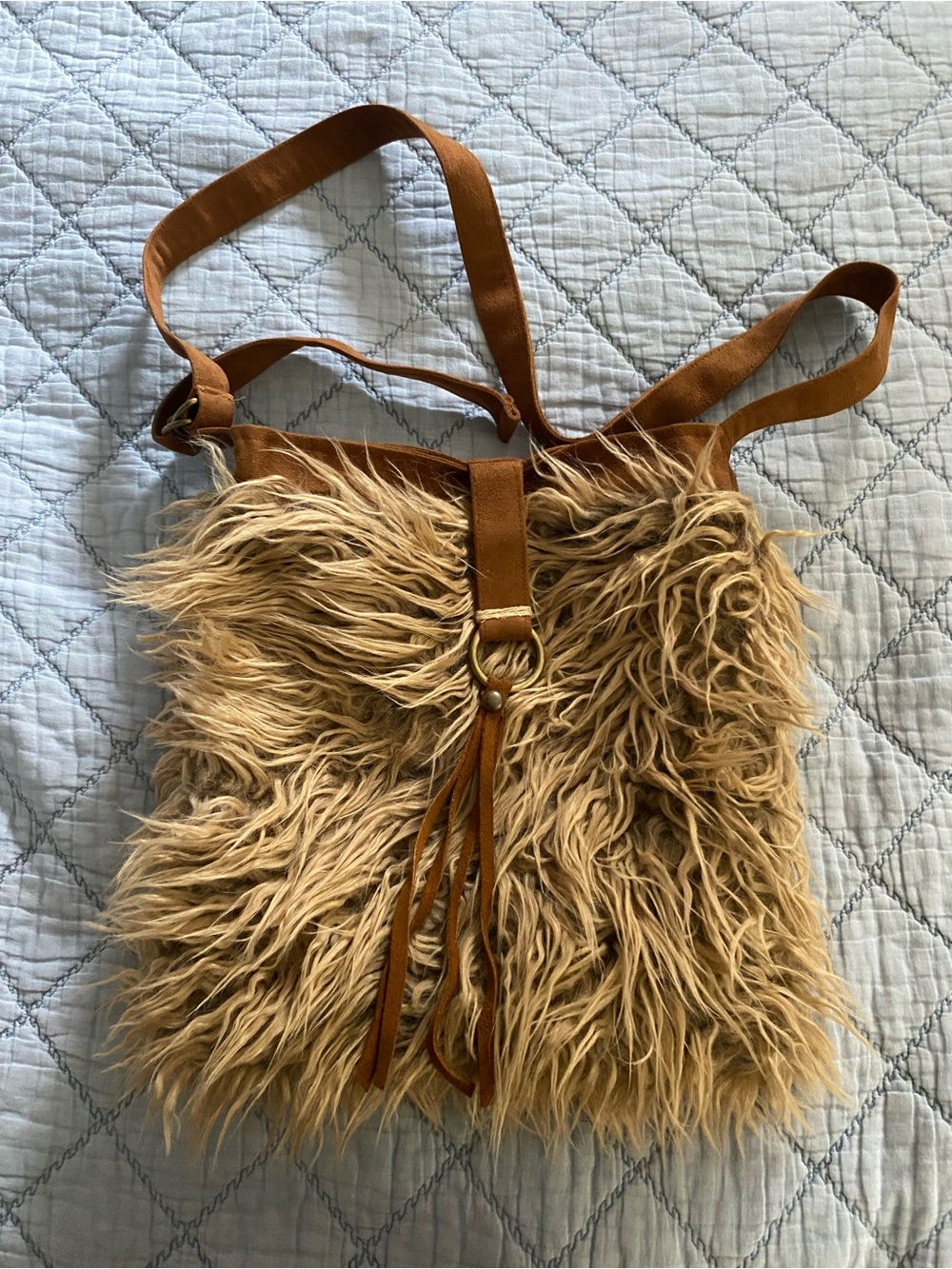Atenti Llama Faux Fur Haversack Crossbody Bag